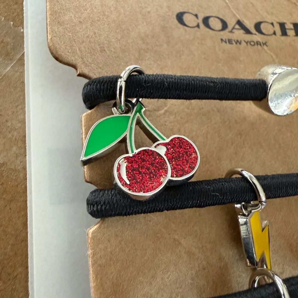 Coach Charm‎ Hair Tie Set Cherry Bee Lightning Elastic Bracelet Black Set